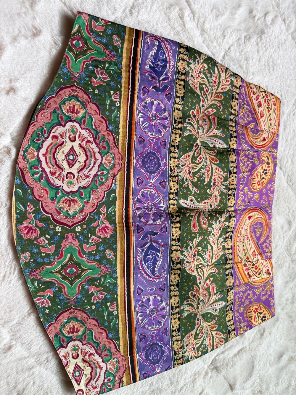 Boho Paisley Multicolor Silk-Look Skirt - Picture 2 of 3